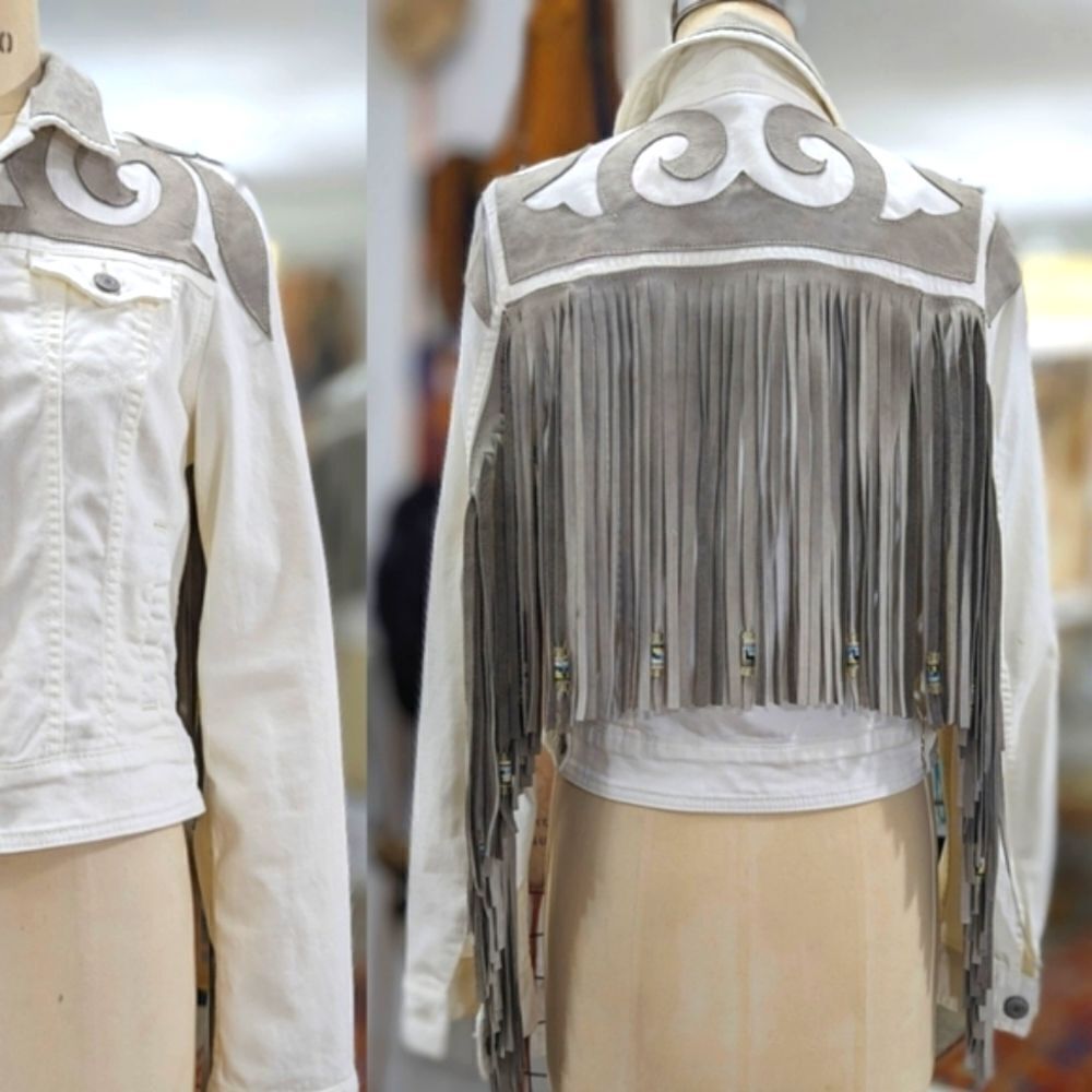 Leather & Denim Fringe Jacket - Picture 4 of 12